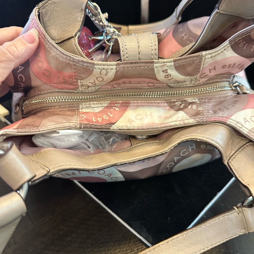 Coach 2011 Pink and Taupe Circle-Print Shoulder Satchel with Charm - Picture 10 of 15